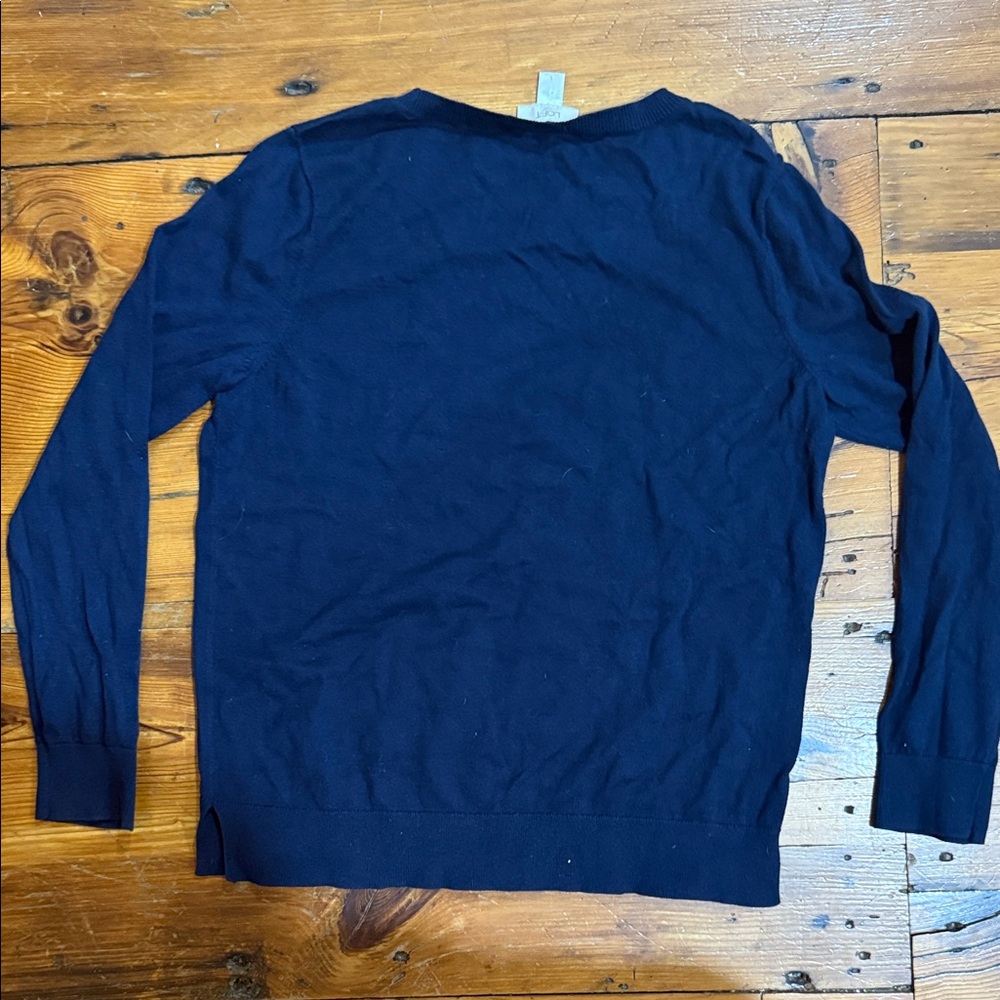LOFT Dark Blue Sweater with Reindeer Design Winter Cotton Size Large Holiday - Picture 7 of 7